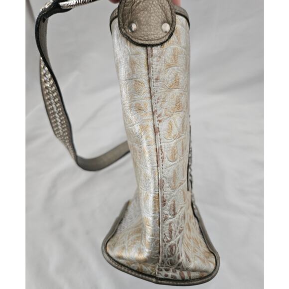 Raviani Multicolor Croc Embossed Leather Fleur De Lis Rhinestone Bucket Bag Stud - Picture 11 of 11